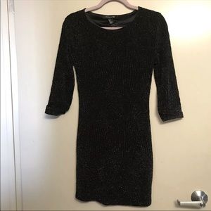 NWT Forever 21 | Black Metallic Crew Neck 3/4th Sleeve Pullover Mini Dress, M